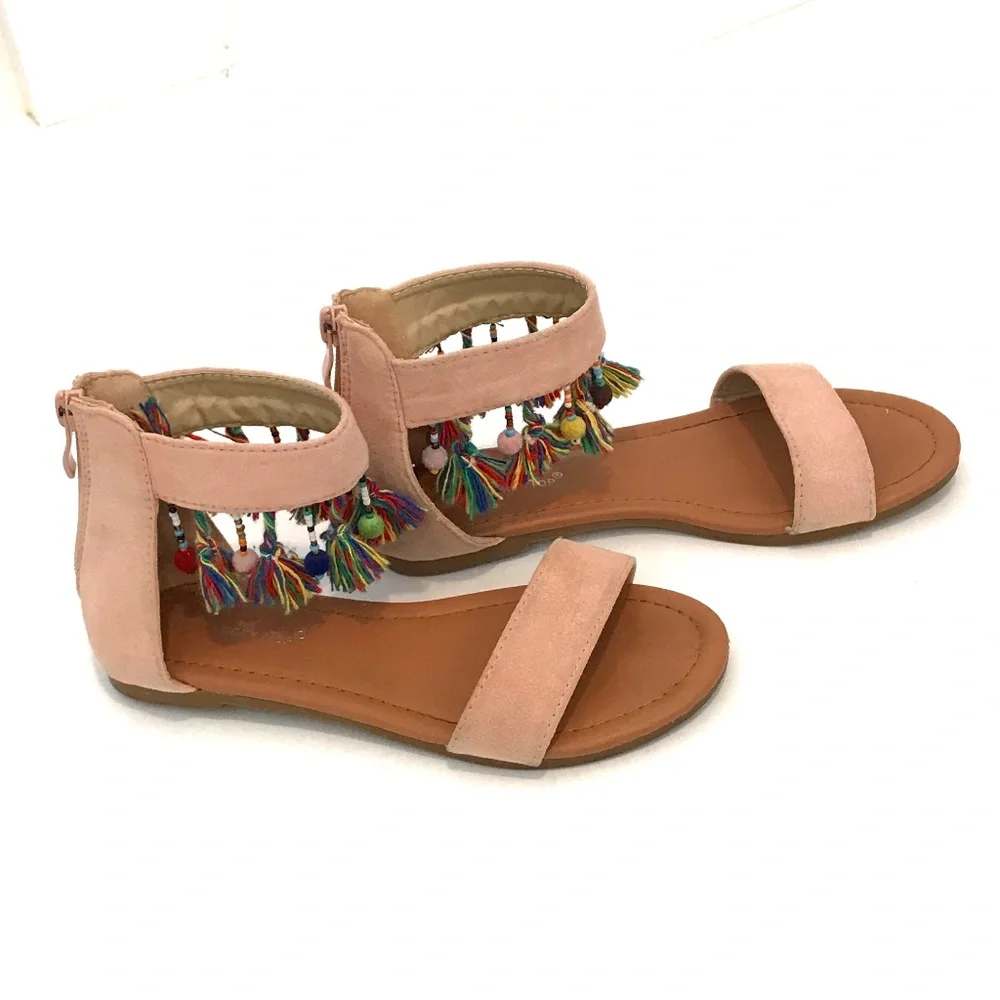 Girls Bohemian Fringe Tassels Beaded Sandals Size 1